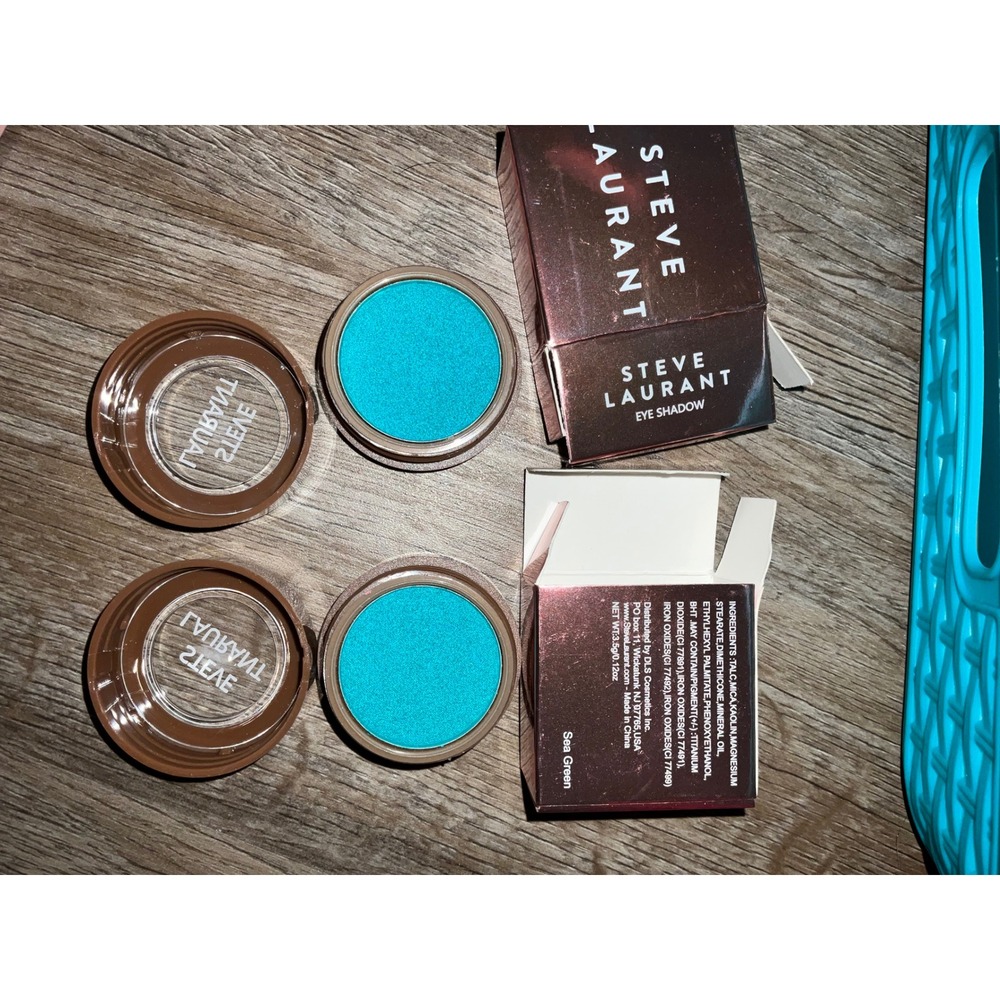 Steve Laurant Eye Shadow Sea Green Shimmer Metallic Loose Powder Lot of 2 Pots
